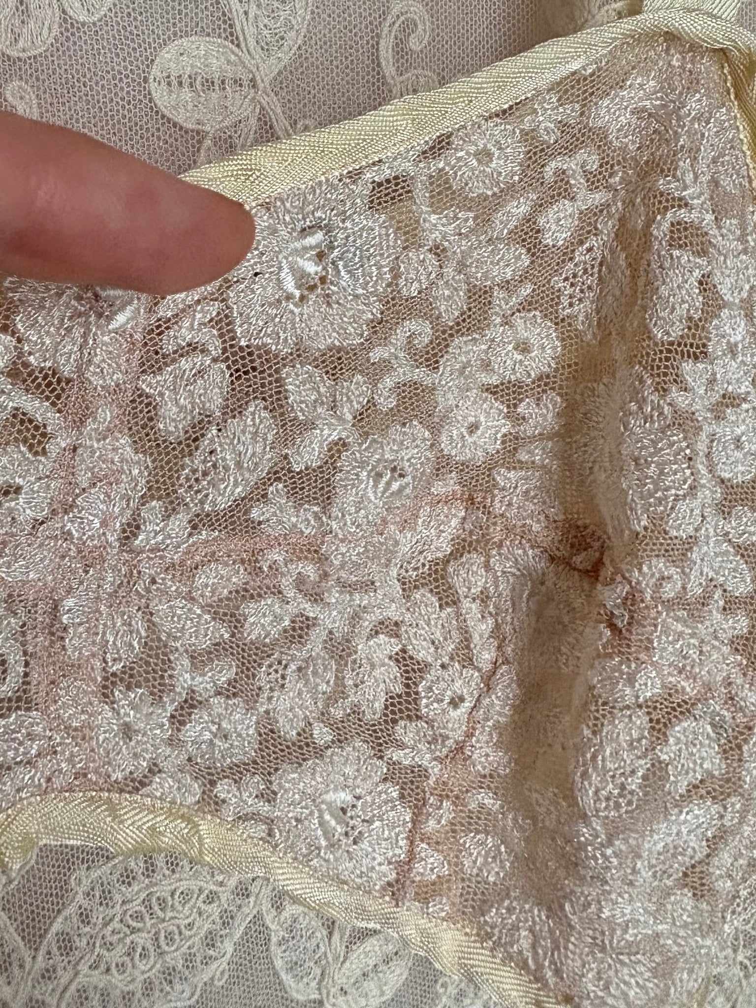 1930s Cream Mesh Floral Tambour Lace Bra Bralette Ribbon