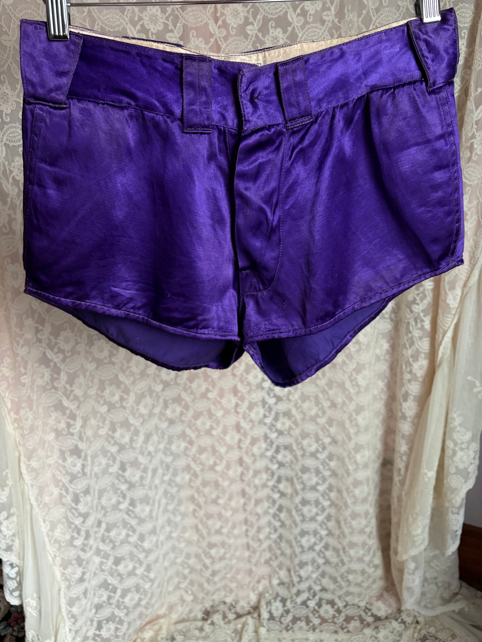 1940s Purple Rayon Satin Gym Shorts