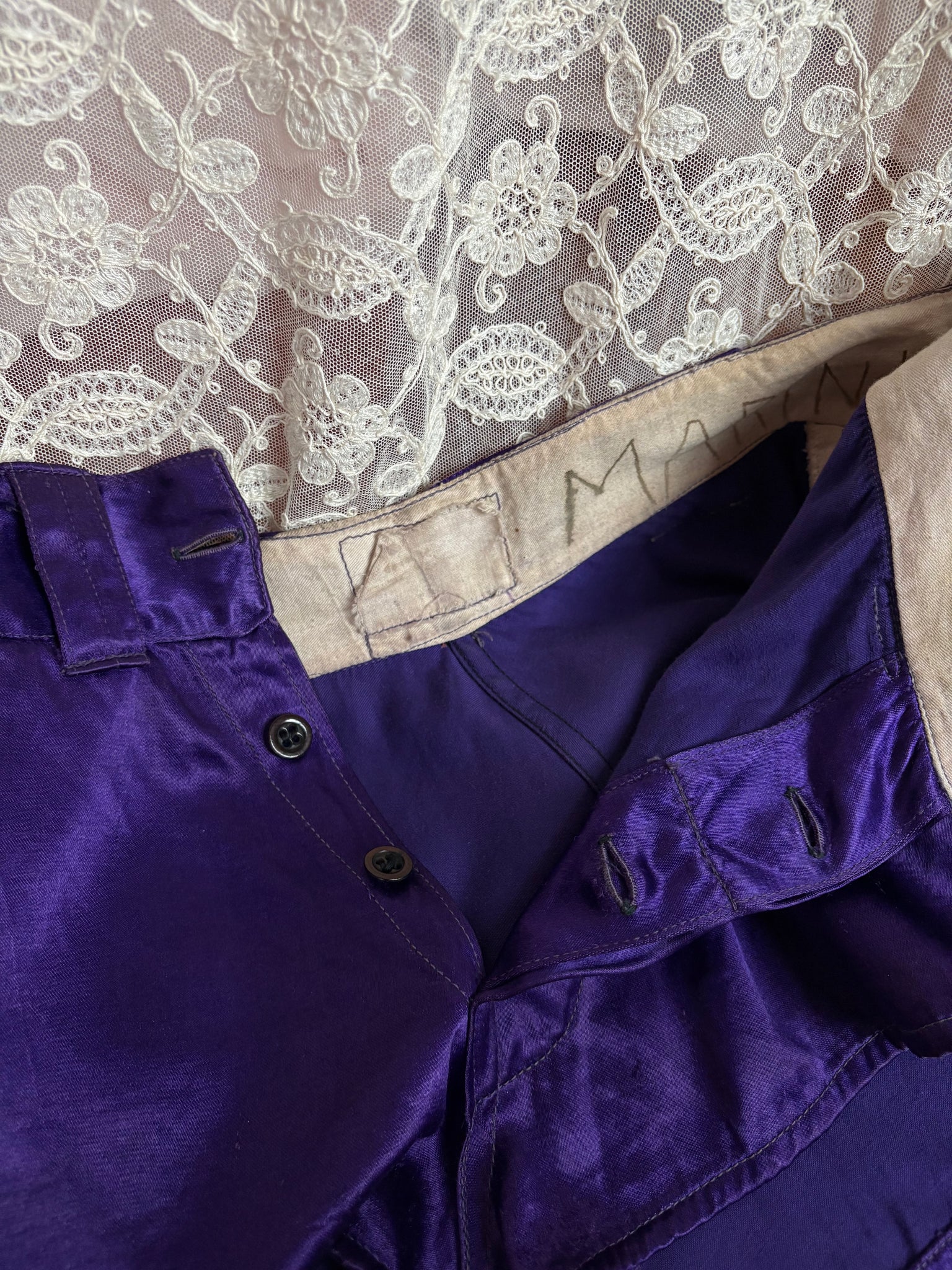 1940s Purple Rayon Satin Gym Shorts