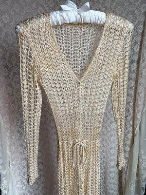 1960s Cream Crochet Open Dress Long Sleeve