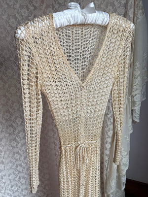 1960s Cream Crochet Open Dress Long Sleeve