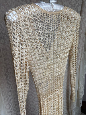 1960s Cream Crochet Open Dress Long Sleeve