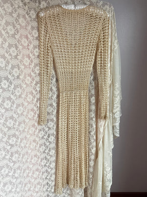 1960s Cream Crochet Open Dress Long Sleeve