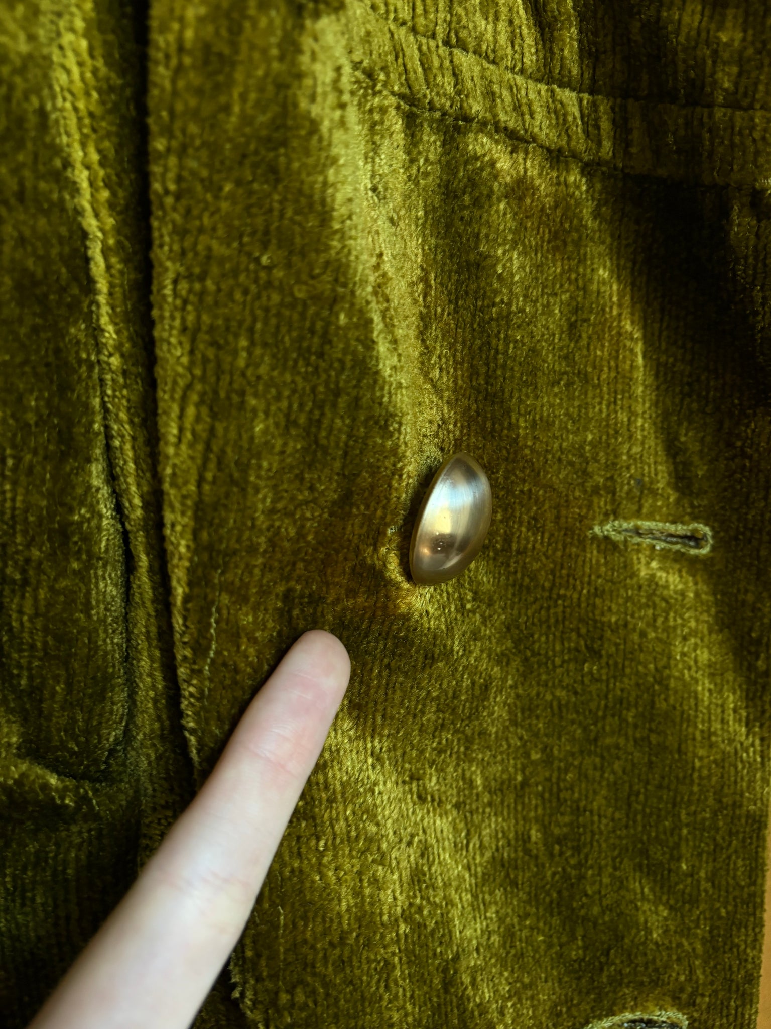 1970s Green Velvet Coat Double Breasted Gold Buttons