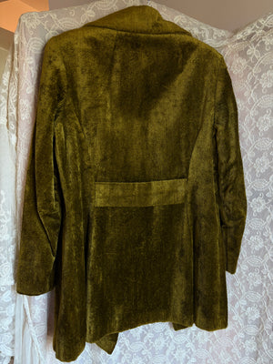 1970s Green Velvet Coat Double Breasted Gold Buttons