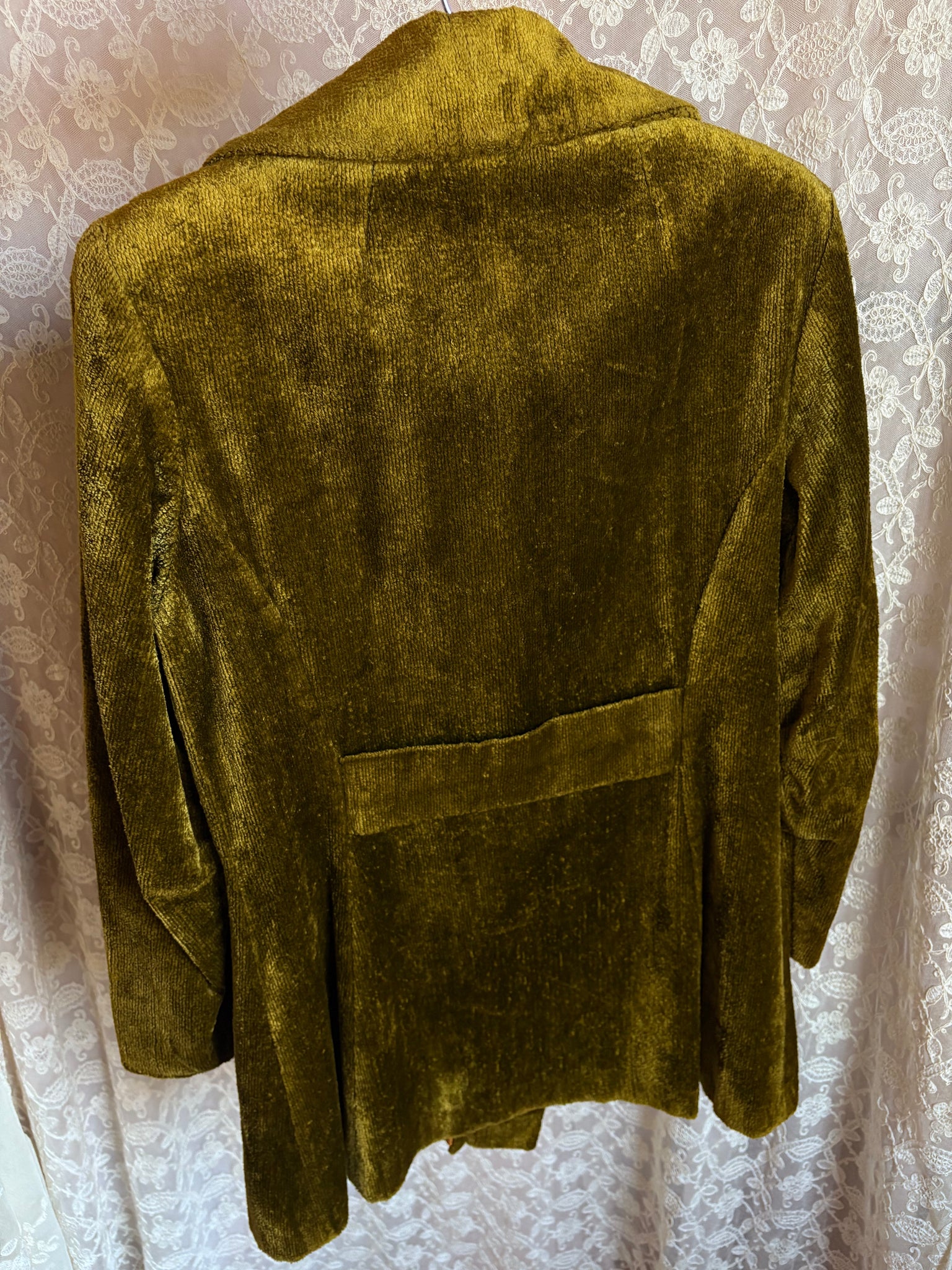 1970s Green Velvet Coat Double Breasted Gold Buttons