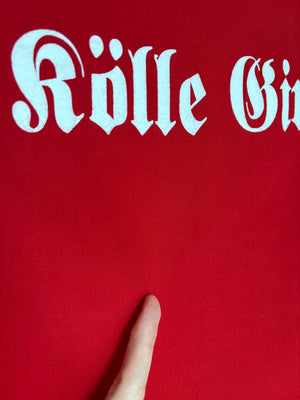 1990s Kölle Girl Flocked Print White Red Ringer Tee T Shirt