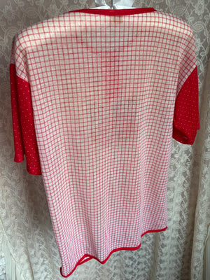 1980s Kittens Heart Plaid Print White Red Dotted Tee Kitty T Shirt