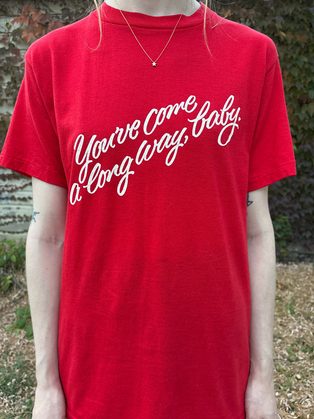 1980s You’ve Come A Long Way Baby Virginia Slims Ad Print Red Tee