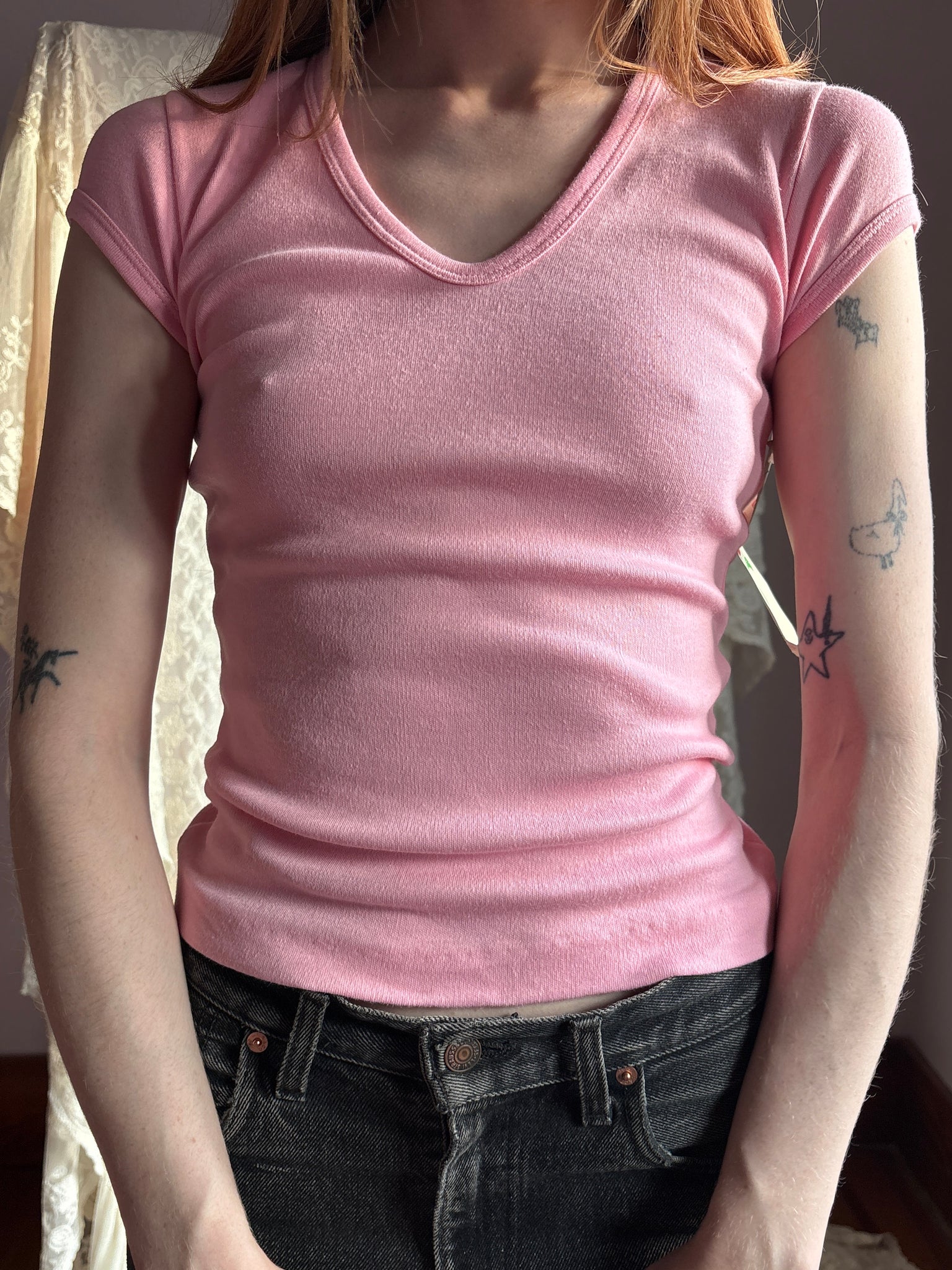 1970s Deadstock Pink French Cut Tee T Shirt