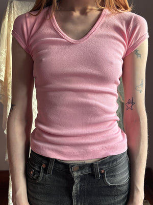 1970s Deadstock Pink French Cut Tee T Shirt