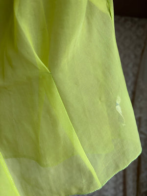 1950s Sheer Chartreuse Nylon Blouse Button Up Puff Sleeve Sheer Bow