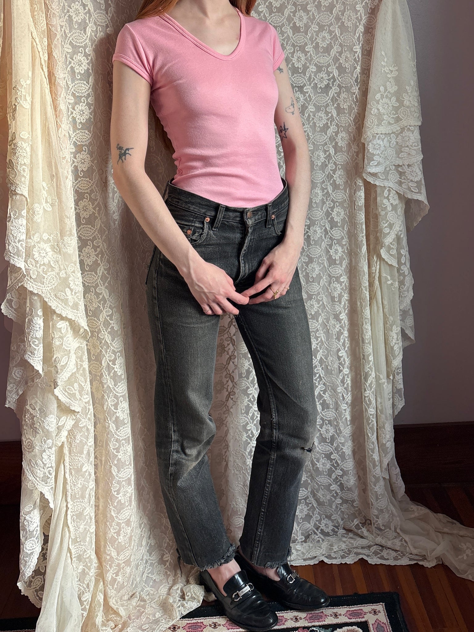 1970s Deadstock Pink French Cut Tee T Shirt