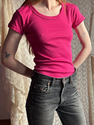 1980s Deadstock Pink Purple Tee French Cut T Shirt