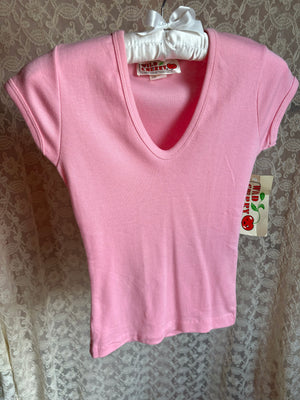 1970s Deadstock Pink French Cut Tee T Shirt