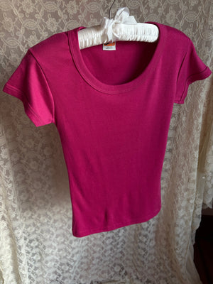 1980s Deadstock Pink Purple Tee French Cut T Shirt