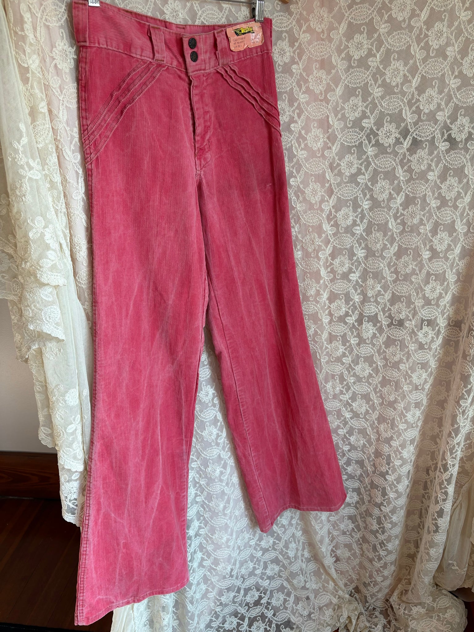 1970s Pink Corduroy Pants Wide Leg Bell Bottom