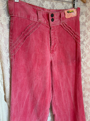 1970s Pink Corduroy Pants Wide Leg Bell Bottom