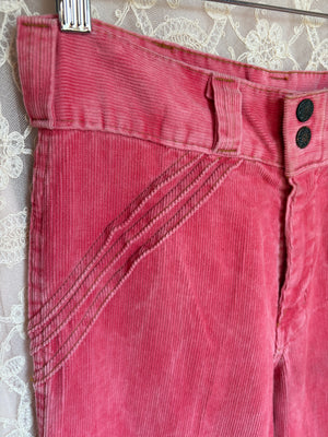 1970s Pink Corduroy Pants Wide Leg Bell Bottom