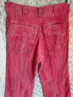 1970s Pink Corduroy Pants Wide Leg Bell Bottom