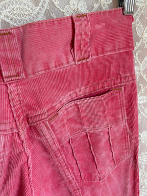 1970s Pink Corduroy Pants Wide Leg Bell Bottom