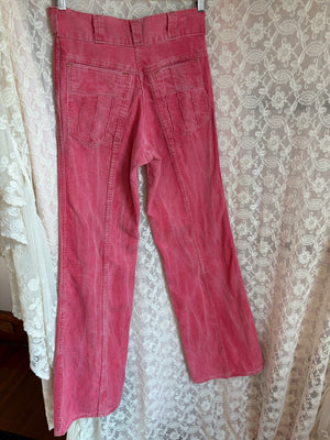 1970s Pink Corduroy Pants Wide Leg Bell Bottom