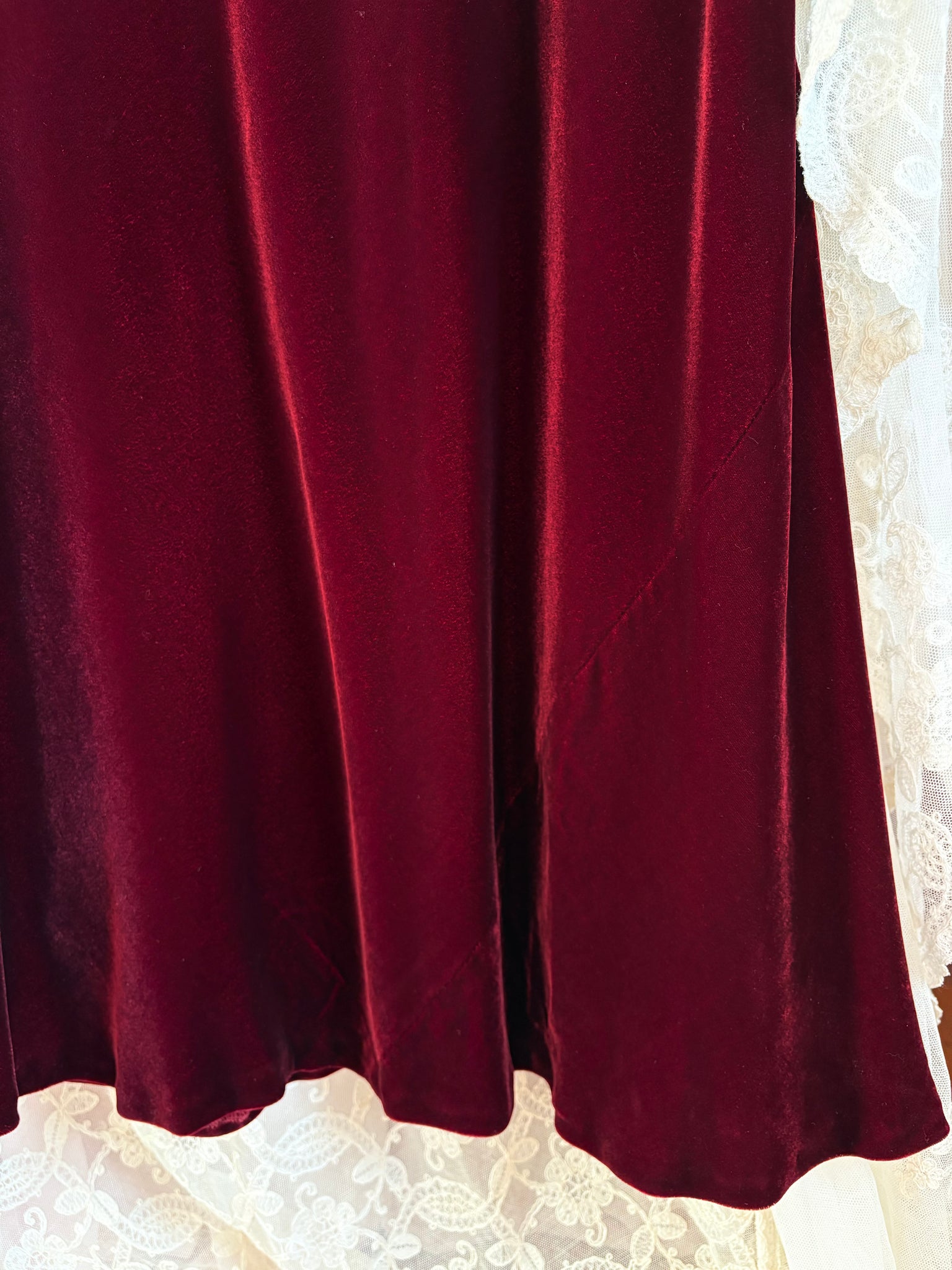 2000s Red Silk Velvet Ralph Lauren Maxi Skirt