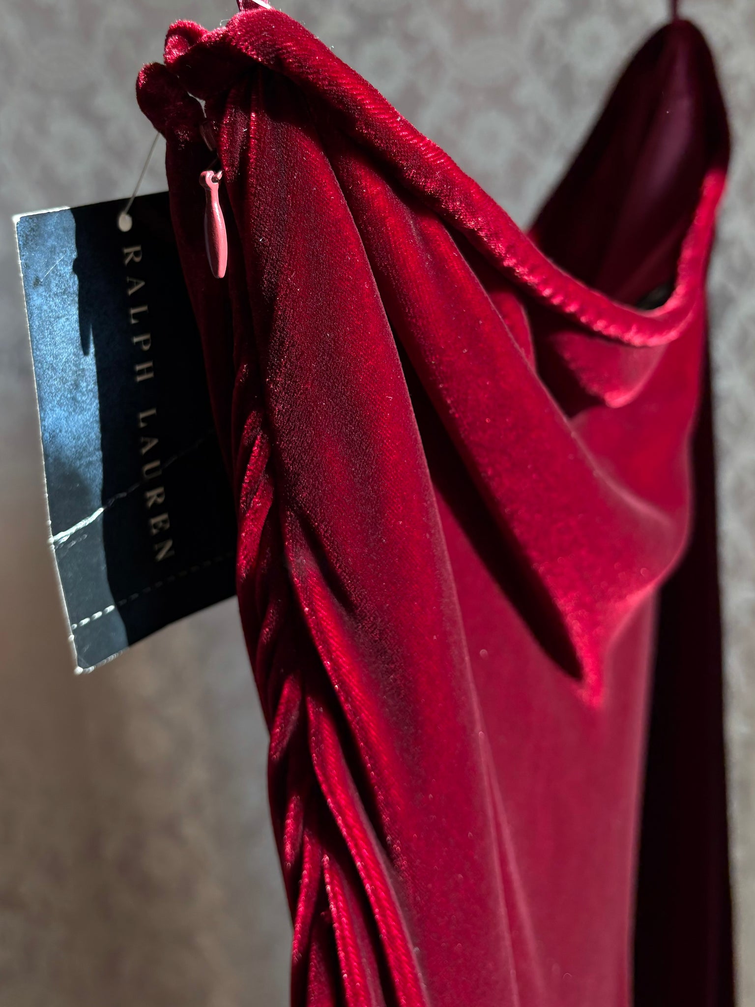 2000s Red Silk Velvet Ralph Lauren Maxi Skirt