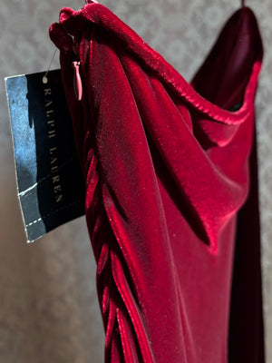 2000s Red Silk Velvet Ralph Lauren Maxi Skirt