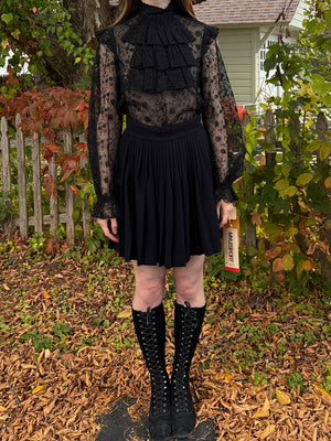 1980s Black Wool Pleated Mini Skirt