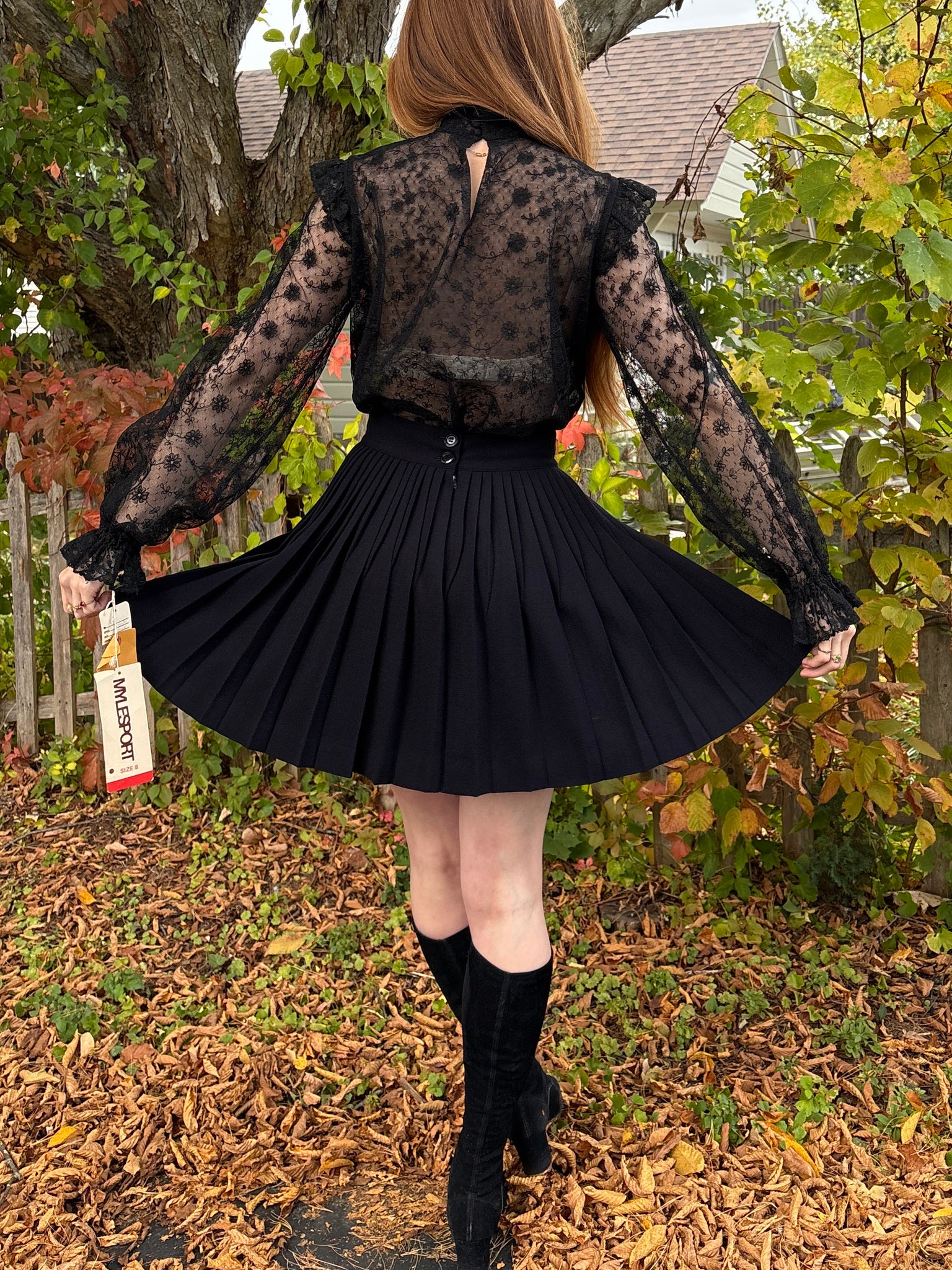 1980s Black Wool Pleated Mini Skirt