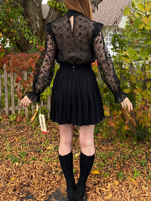 1980s Black Wool Pleated Mini Skirt