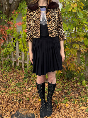 1960s Leopard Brown Faux Fur Cropped Jacket Collar