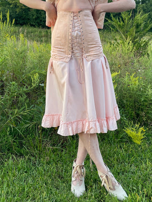 1940s Pale Pink Brocade Floral Rayon Corset