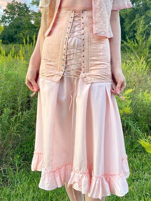 1940s Pale Pink Brocade Floral Rayon Corset