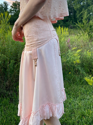 1940s Pale Pink Brocade Floral Rayon Corset