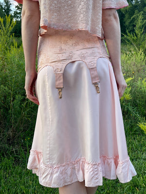 1940s Pale Pink Brocade Floral Rayon Corset