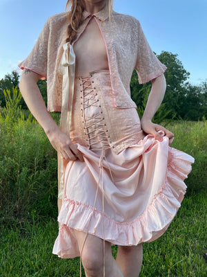 1940s Pale Pink Brocade Floral Rayon Corset