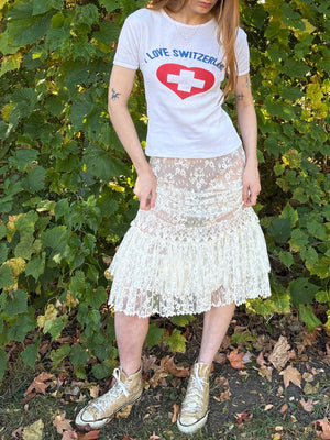 1980s White Floral Lace Tiered Skirt