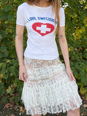 1980s White “I Love Switzerland” Heart Cross Print Tee T Shirt