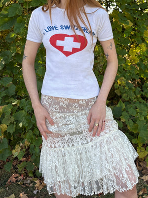 1980s White “I Love Switzerland” Heart Cross Print Tee T Shirt