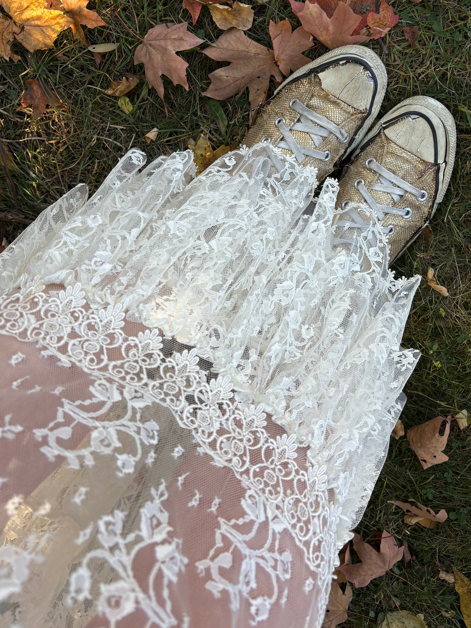 1980s White Floral Lace Tiered Skirt