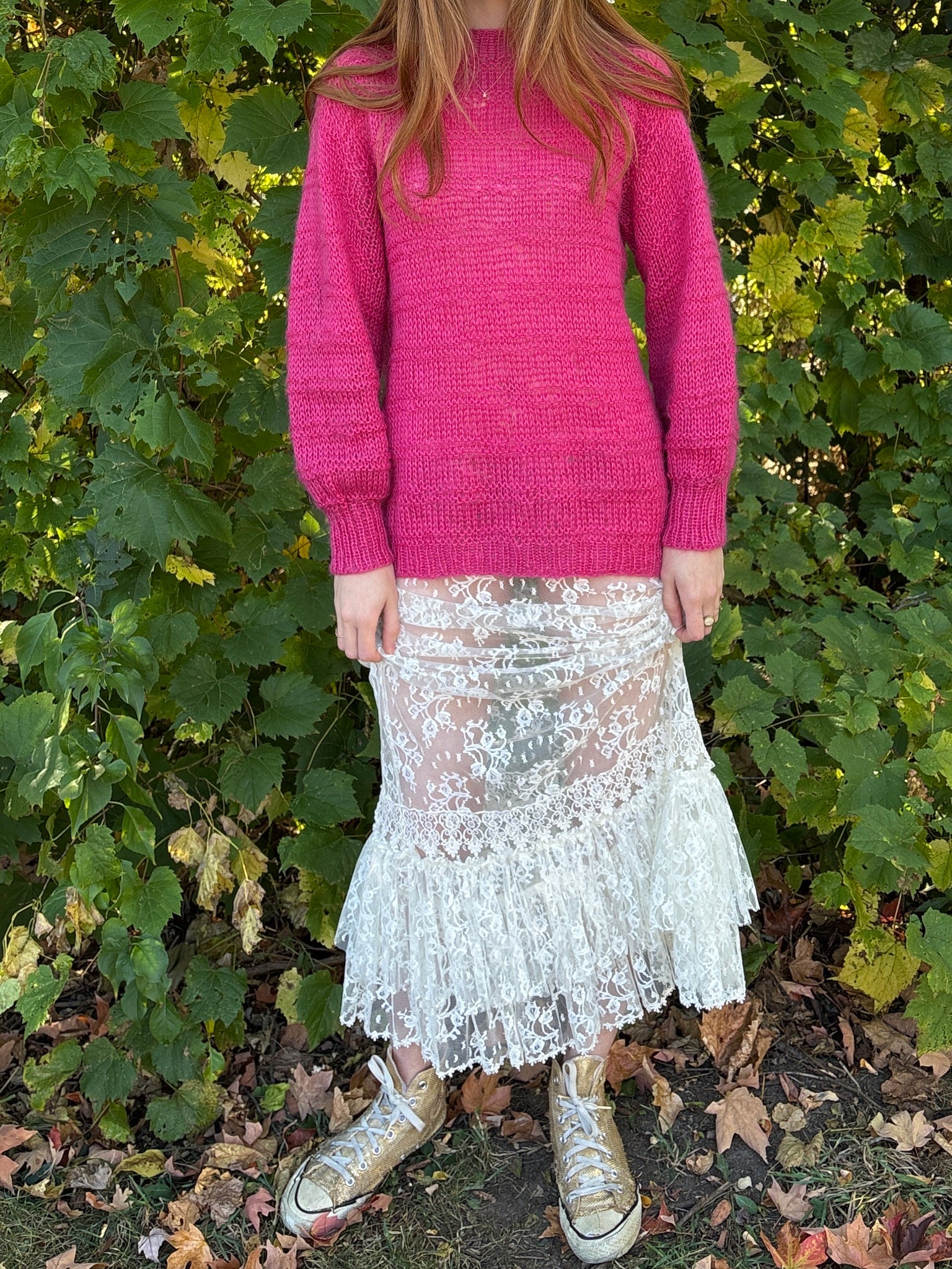 1980s White Floral Lace Tiered Skirt