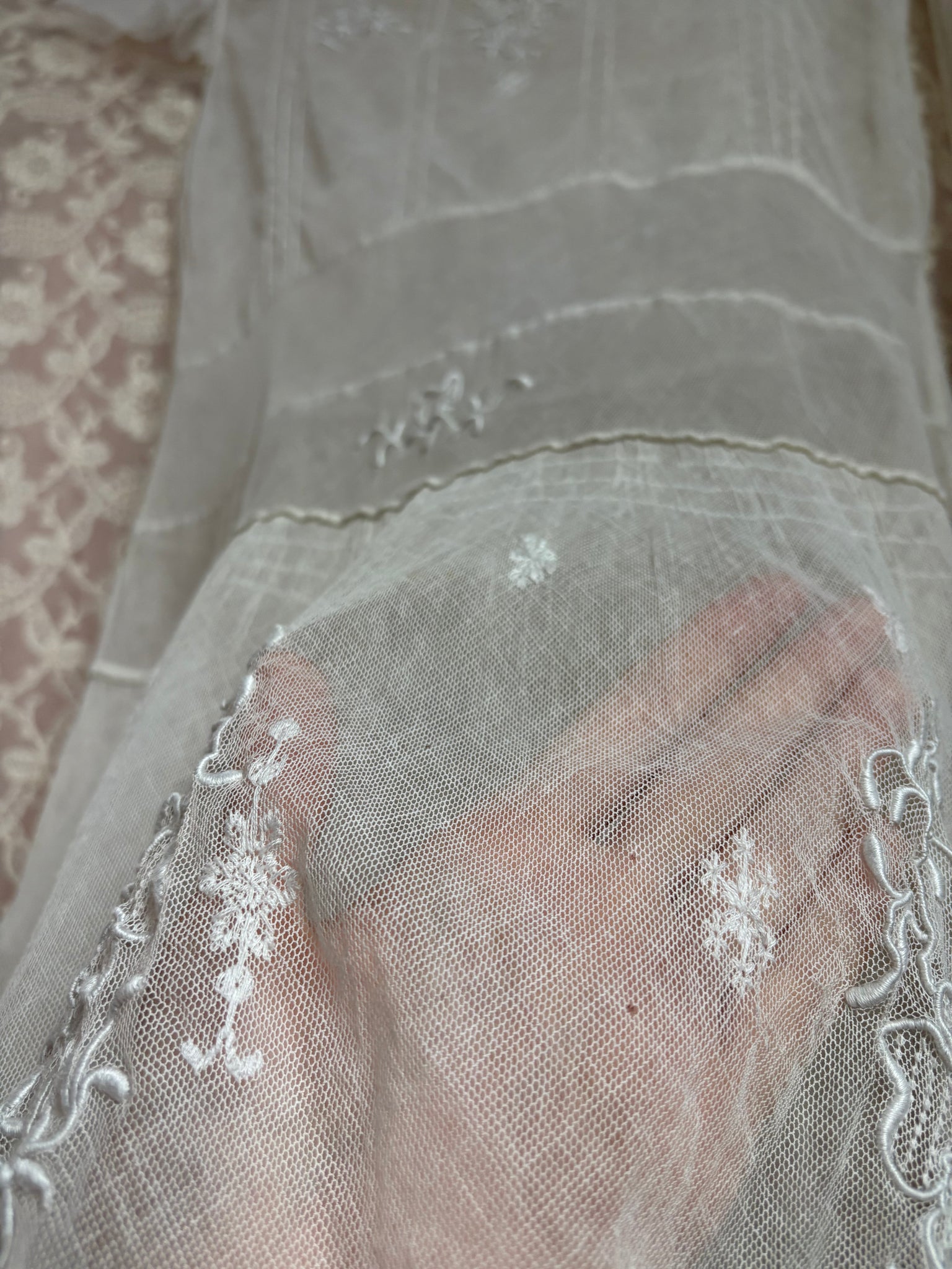 1920s White Embroidered Net Mesh Snow Flake Dress