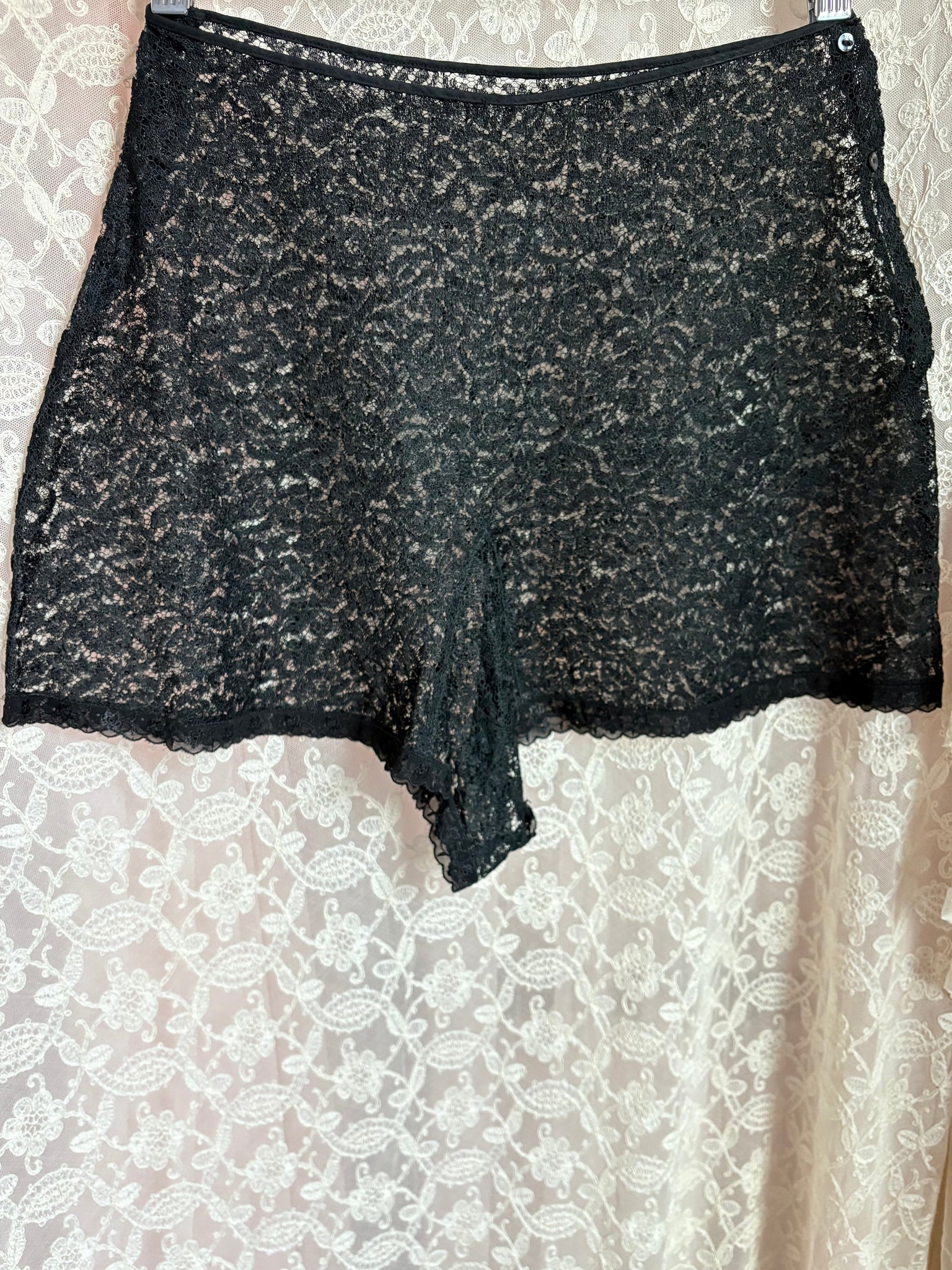 1930s Black Lace Tap Shorts Floral