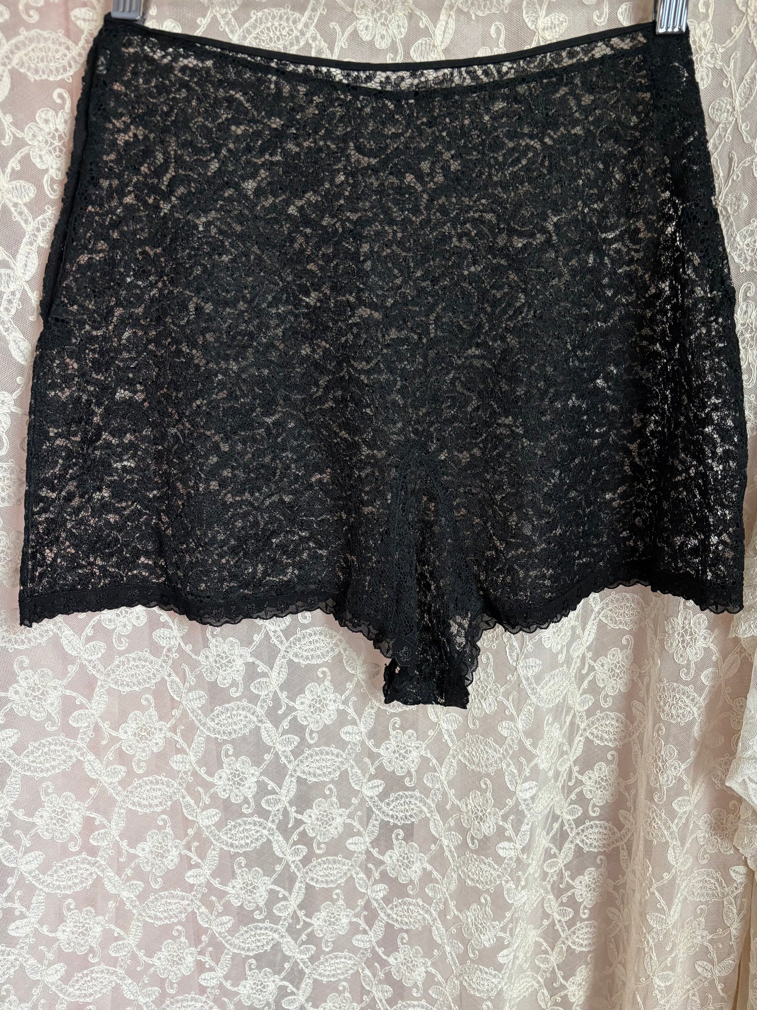 1930s Black Lace Tap Shorts Floral