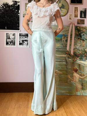 1970s Light Blue Satin Pants Wide Leg