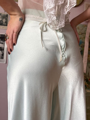 1970s Light Blue Satin Pants Wide Leg