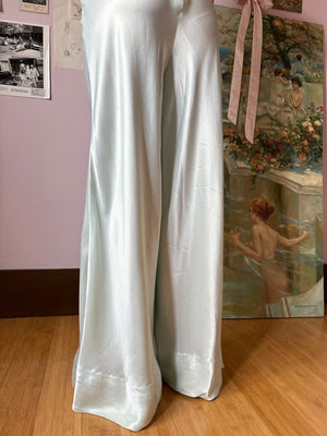 1970s Light Blue Satin Pants Wide Leg