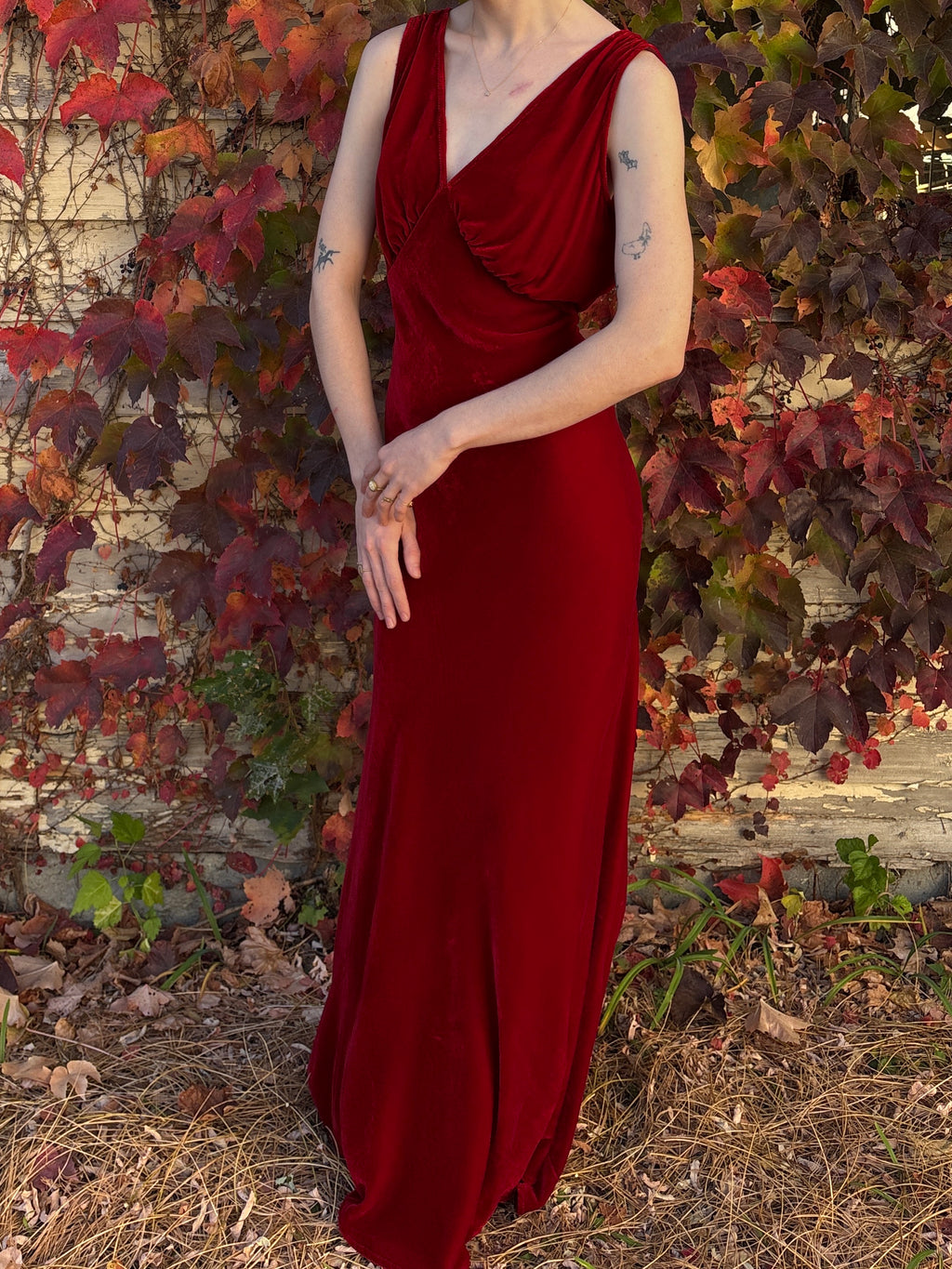 1990s does 1930s Red Velvet Maxi Dress Bias Cut